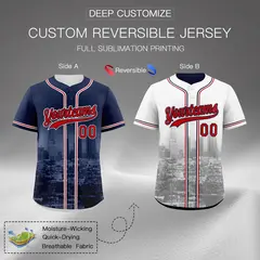 Navy Red White Reversible City Graffiti Baseball Jersey 2