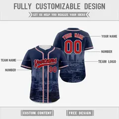 Navy Red White Reversible City Graffiti Baseball Jersey 3
