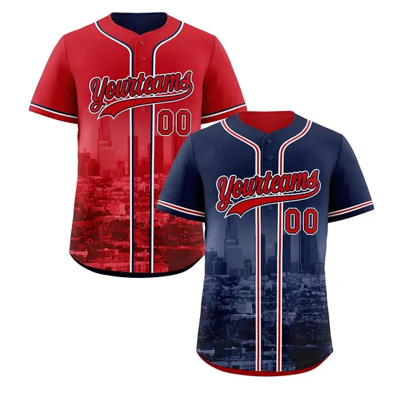 Navy Red White Reversible City Graffiti Stretch Baseball Jersey