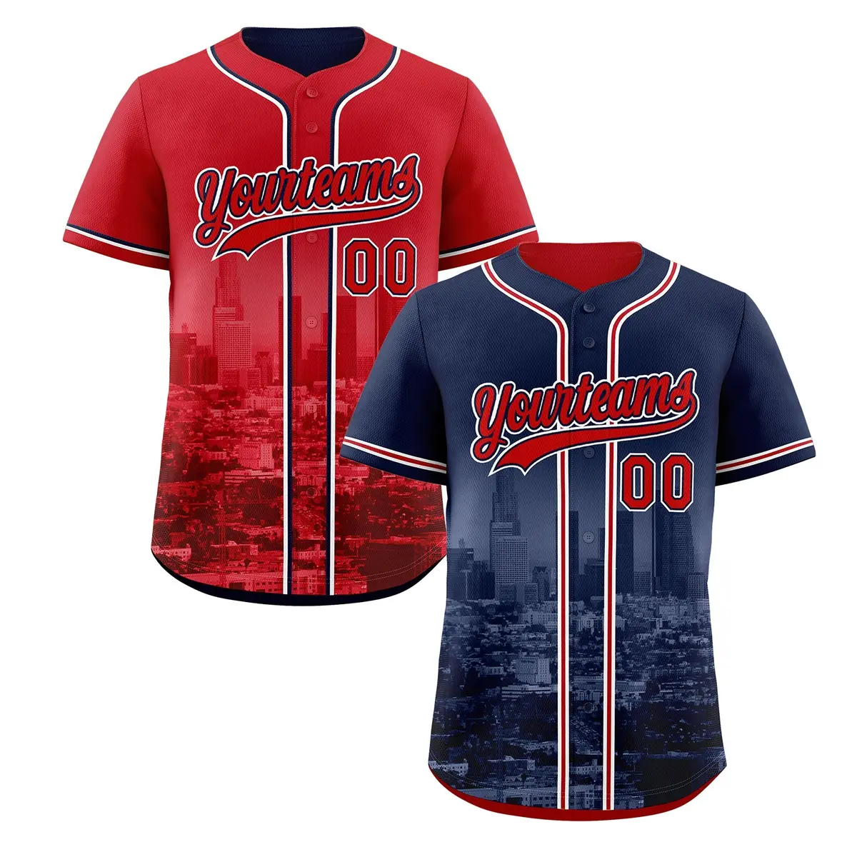 Navy Red White Reversible City Graffiti Stretch Baseball Jersey