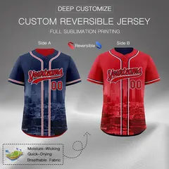 Navy Red White Reversible City Graffiti Stretch Baseball Jersey 2