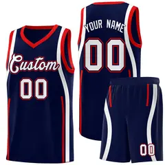 Navy Red-White Ribbon Pattern Basketball Kits