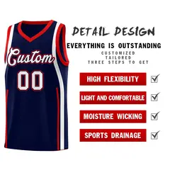 Navy Red-White Ribbon Pattern Basketball Kits 2