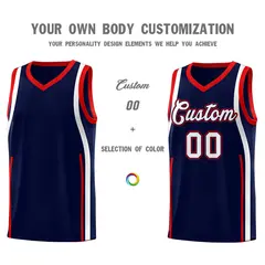 Navy Red-White Ribbon Pattern Basketball Kits 3