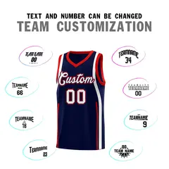 Navy Red-White Ribbon Pattern Basketball Kits 4