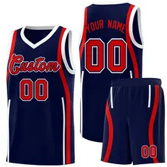 Navy Red-White Ribbon Pattern Basketball Kits