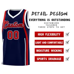 Navy Red-White Ribbon Pattern Basketball Kits 2