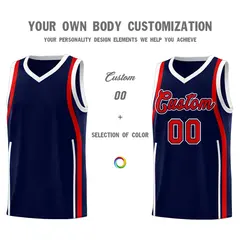 Navy Red-White Ribbon Pattern Basketball Kits 3