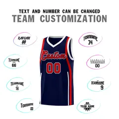 Navy Red-White Ribbon Pattern Basketball Kits 4