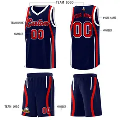 Navy Red-White Ribbon Pattern Basketball Kits 5