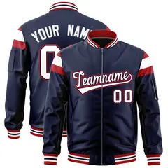 Navy Red-White Shoulder Block Varsity Letterman Bomber Jacket 1