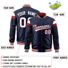 Navy Red-White Shoulder Block Varsity Letterman Bomber Jacket 2