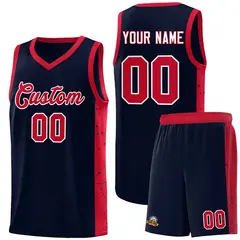 Navy Red-White Side Splash Basketball Uniform Jersey 1