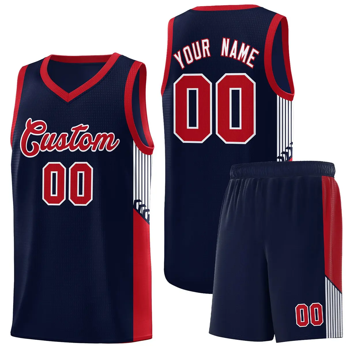 Navy Red-White Side Stripe Sports Basketball Jersey
