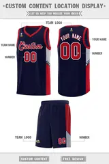 Navy Red-White Side Stripe Sports Basketball Jersey 2