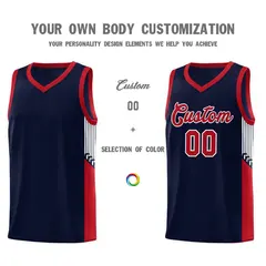 Navy Red-White Side Stripe Sports Basketball Jersey 3