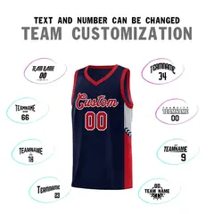 Navy Red-White Side Stripe Sports Basketball Jersey 4