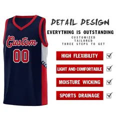 Navy Red-White Side Stripe Sports Basketball Jersey 5