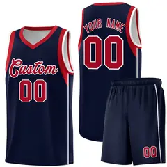 Navy Red-White Sleeve Color Block Classic Basketball Jersey