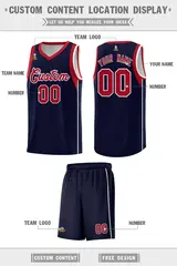 Navy Red-White Sleeve Color Block Classic Basketball Jersey 2
