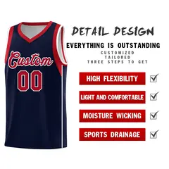 Navy Red-White Sleeve Color Block Classic Basketball Jersey 5