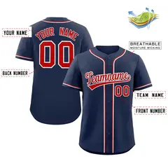 Navy Red-White Solid Classic Authentic Baseball Jersey 2