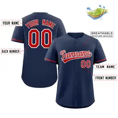 Navy Red-White Solid Classic Authentic Baseball Jersey 2
