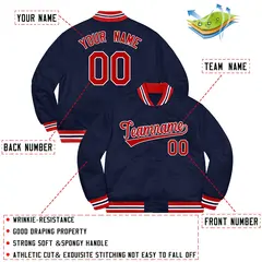 Navy Red-White Solid Full-Snap Varsity Letterman Jacket 2