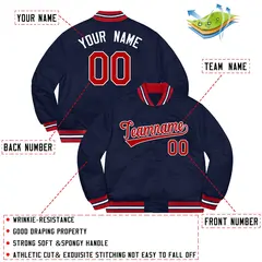 Navy Red-White Solid Full-Snap Varsity Letterman Jacket 2