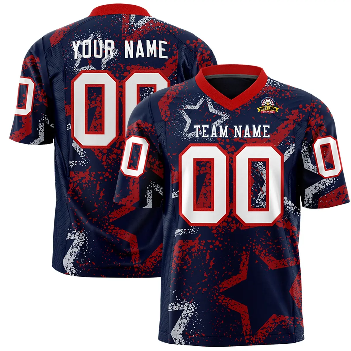 Navy Red-White Star Graffiti Authentic Football Jersey