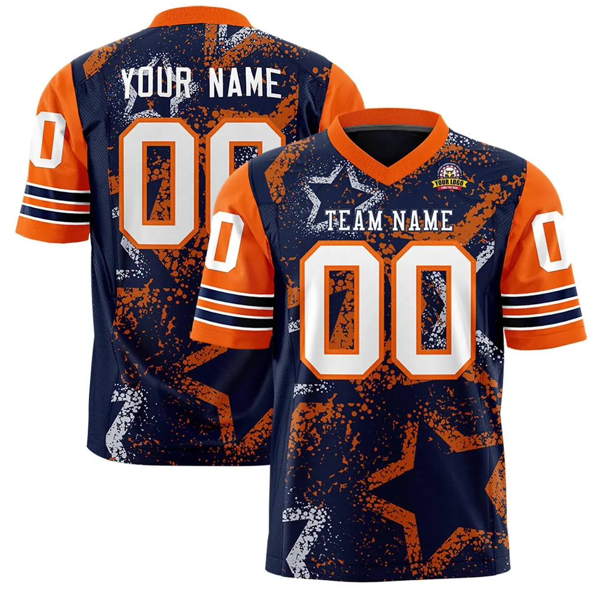 Navy Red White Star Pattern Authentic Football Jersey