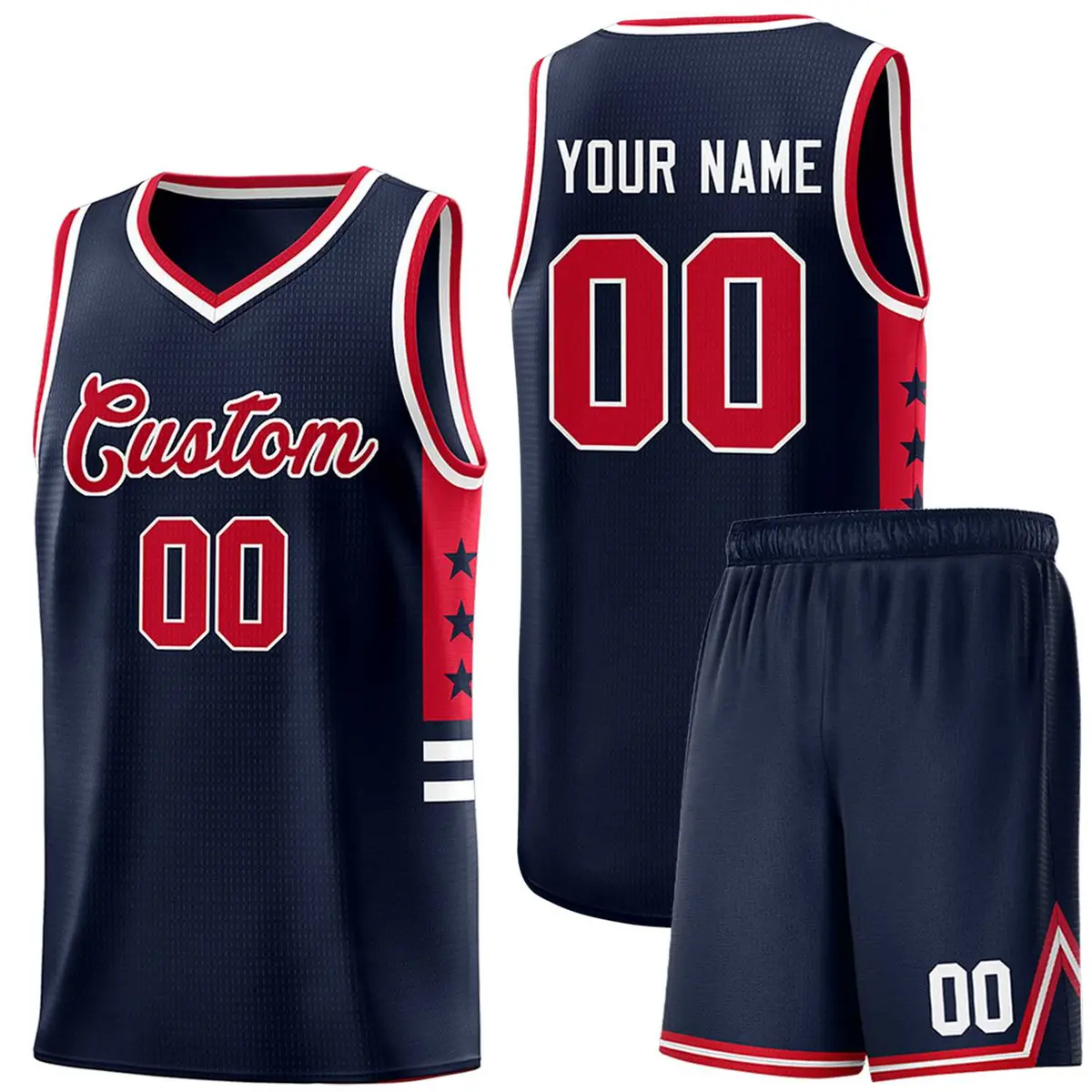 Navy Red-White Star Pattern Sports Basketball Jersey