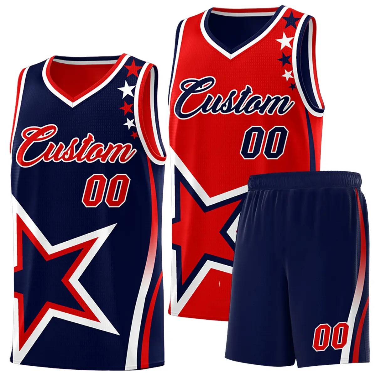 Navy Red White Star Series Reversible Basketball Jersey