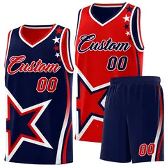 Navy Red White Star Series Reversible Basketball Jersey 1