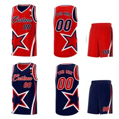 Navy Red White Star Series Reversible Basketball Jersey 2