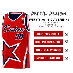 Navy Red White Star Series Reversible Basketball Jersey 3