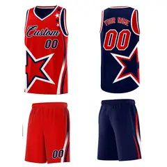 Navy Red White Star Series Reversible Basketball Jersey 5
