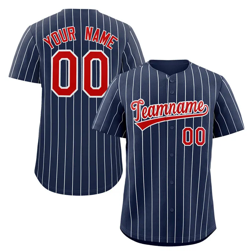 Navy Red-White Stripe Authentic Fashion Baseball Jersey