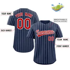 Navy Red-White Stripe Authentic Fashion Baseball Jersey 3