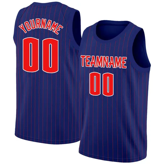 Navy Red-White Stripe Fashion Basketball Jersey