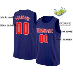 Navy Red-White Stripe Fashion Basketball Jersey 2