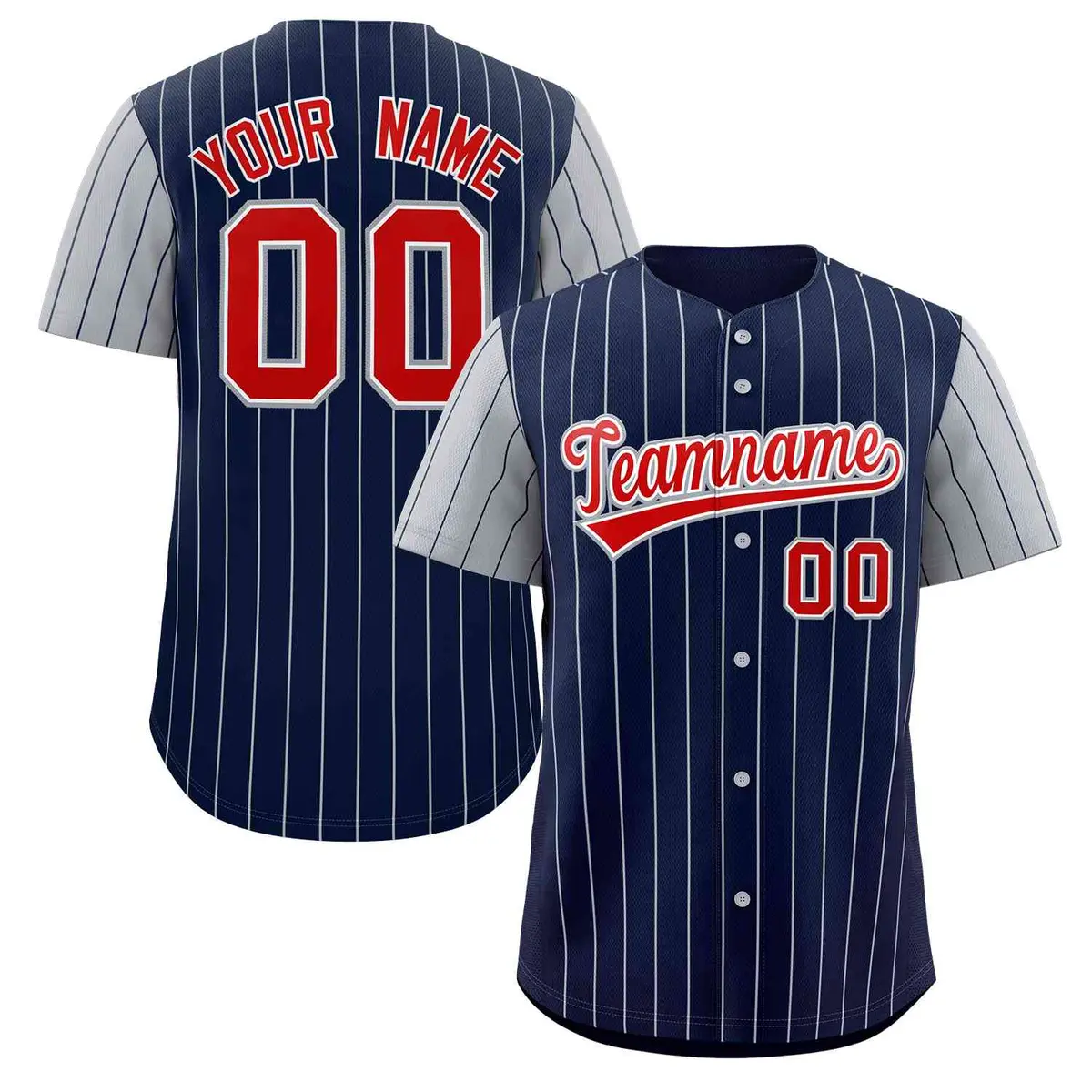 Navy Red-White Stripe Raglan Baseball Jersey
