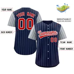 Navy Red-White Stripe Raglan Baseball Jersey 2