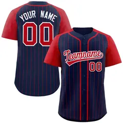 Navy Red-White Stripe Raglan Baseball Jersey 1
