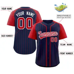 Navy Red-White Stripe Raglan Baseball Jersey 2
