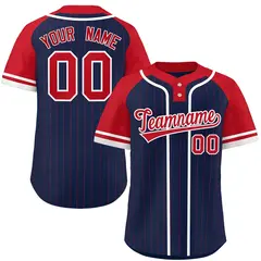 Navy Red-White Stripe Raglan Two-Button Softball Jersey