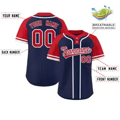 Navy Red-White Stripe Raglan Two-Button Softball Jersey 2