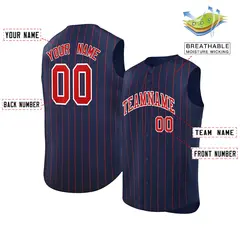 Navy Red-White Striped Sleeveless Fashion Baseball Jersey 2