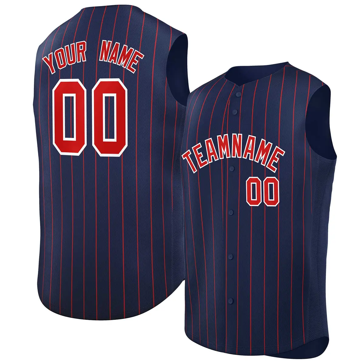 Navy Red-White Striped Sleeveless Fashion Baseball Jersey