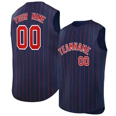 Navy Red-White Striped Sleeveless Fashion Baseball Jersey